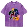Game Console Graffiti Printing Washed TShirt Cotton T Shirts ONeck Comfortable Distressed Tops Summer Mans Clothes