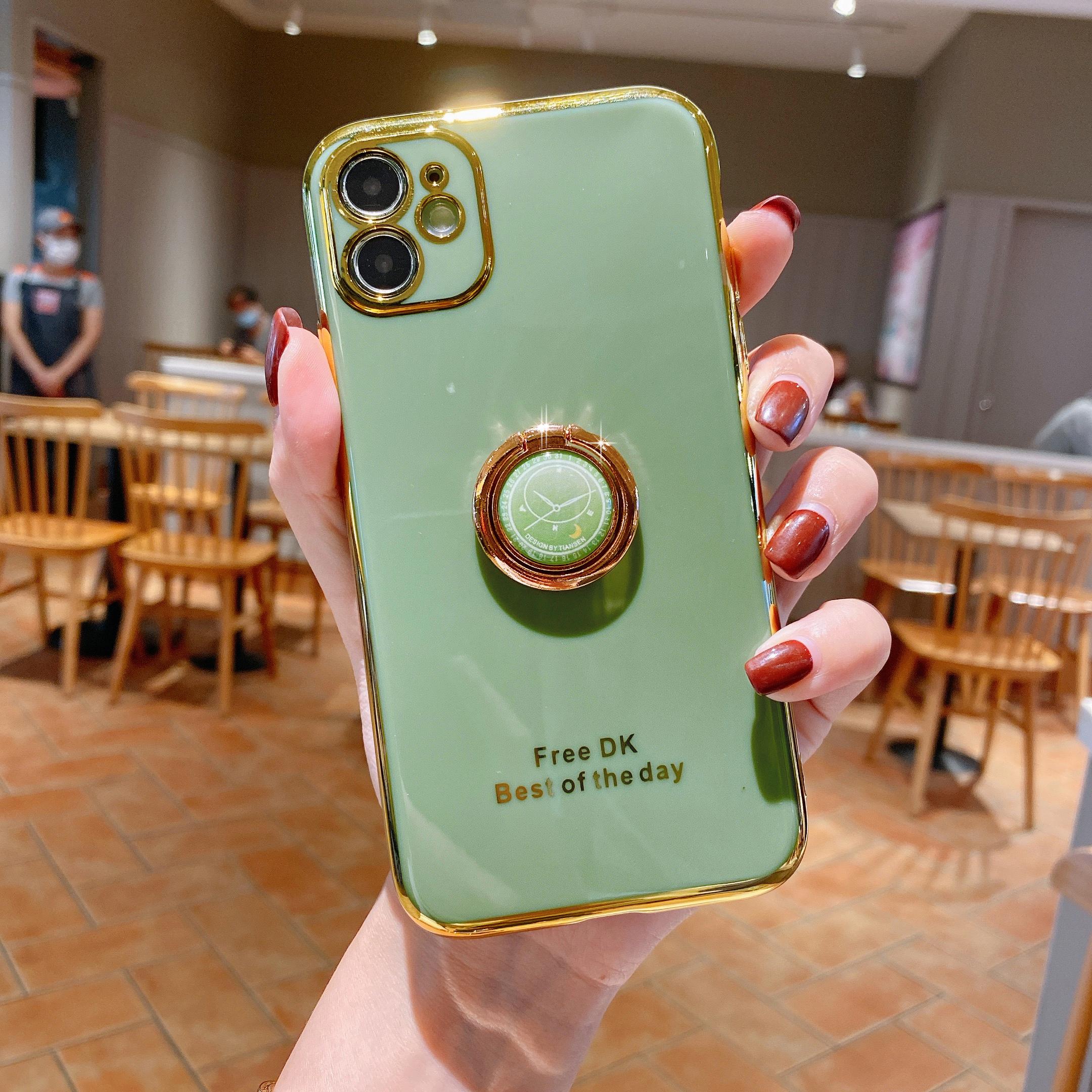 

Bling Finger Ring Часы с игрушечным покрытием Сплошной цветной бампер Чехол для телефона для iPhone 14 Samsung Xiaomi Huawei Подставка-держатель Симпатичная силиконовая противоударная задняя крышка Samsung Galaxy A51 зелёный