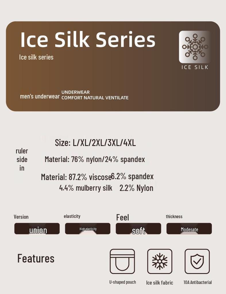 2025 Luxuriöse Herren-Boxershorts aus Eis-Seidensatin mit antibakteriellem Maulbeerseiden-Zwickel für ein Gefühl wie nicht vorhanden