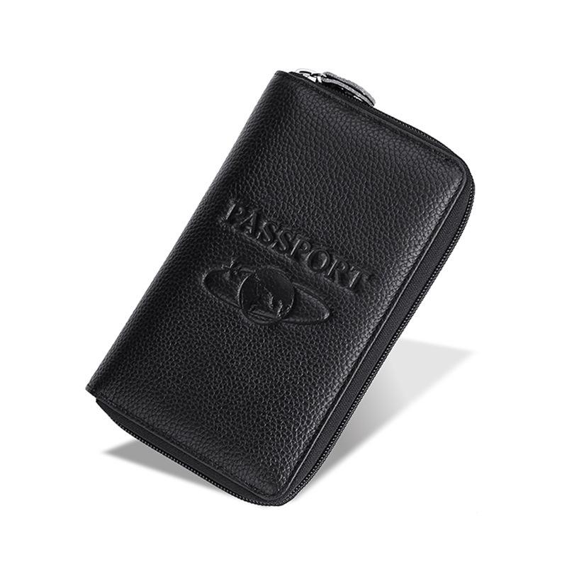 

Кошелек для паспорта из натуральной кожи с RFID-меткой – держатель удостоверения личности для путешествий с защитой от кражи чёрный