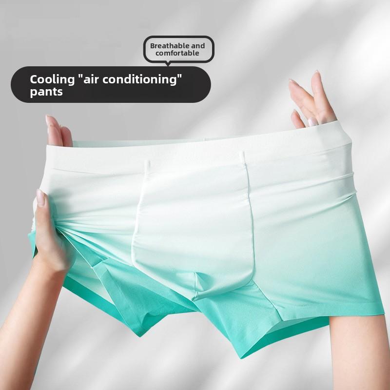 Men's Thin Summer Style Gradient Color Antibacterial Ice Silk Cool Feel No Trace Flat Angle Briefs