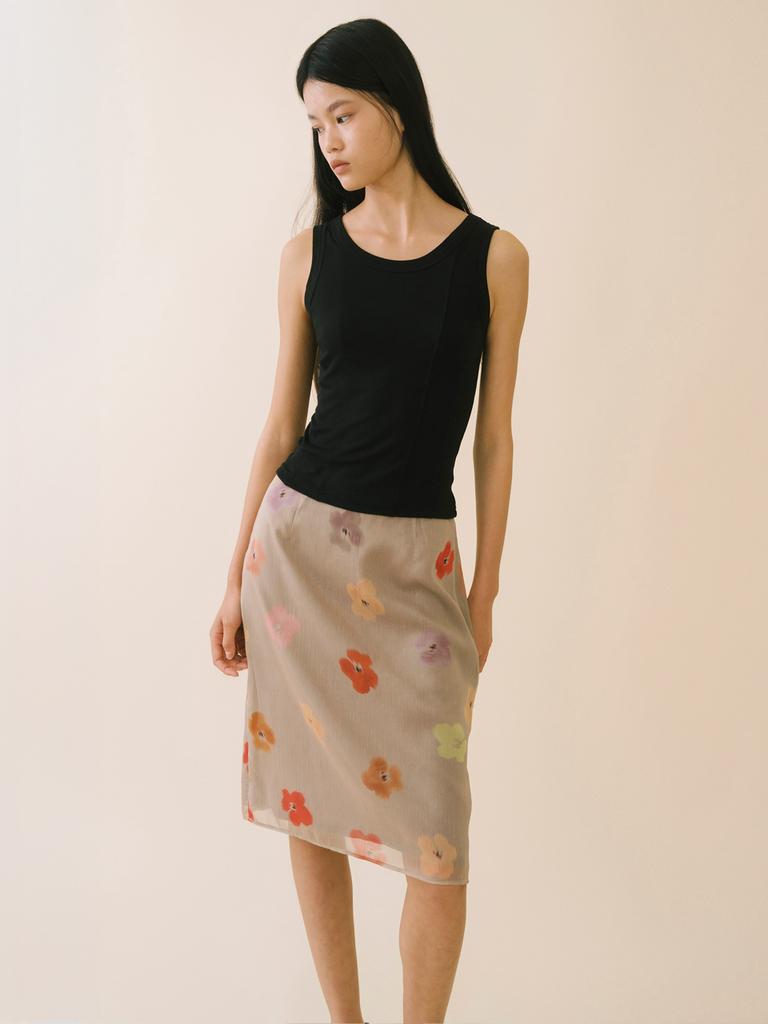 Average Attitude Sheer Floral Skirt_Dusty Taupe