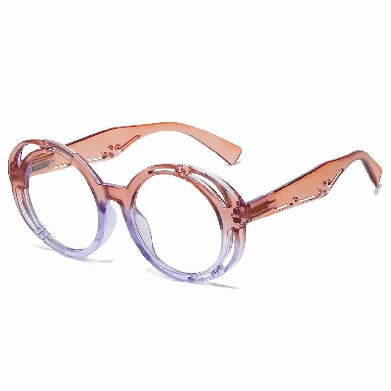 Personality Hollowed Out Large Round Frame Reading Glasses Multicolor Splicing Clear Lens Far Sight Glasses Diopter 0 To +4.0