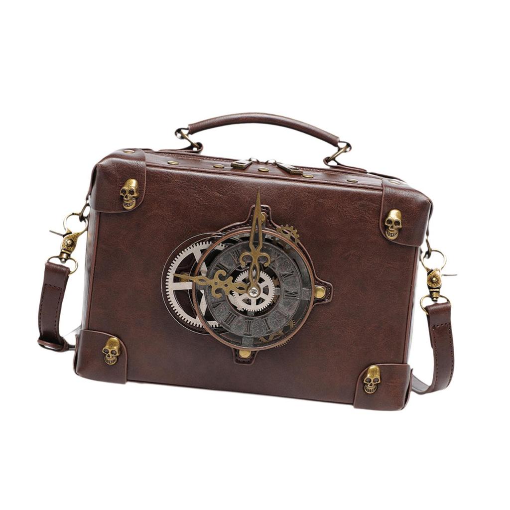 Steampunk Crossbody Bag with Adjustable Strap Trendy Lightweight Costume Accessory PU Leather Satchel for Party Commuting Work
