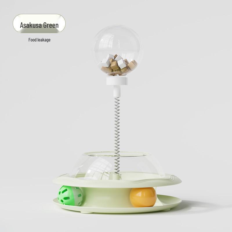Interactive Cat Toy: Turntable Treat Dispenser with Spring Feather Cat Treat Dispensing Ball светло-зеленый