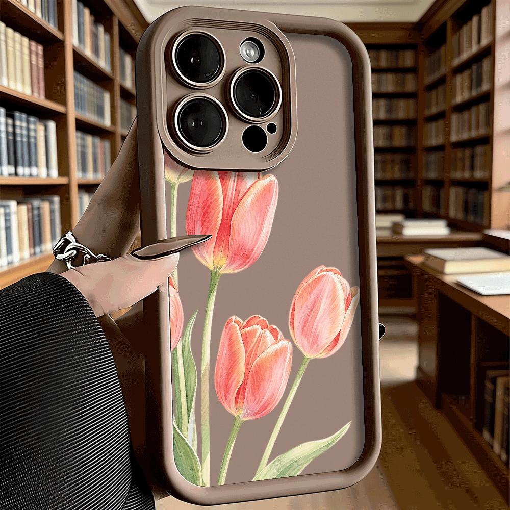 Pink Tulips Watercolor Soft TPU Phone Case for iPhone 17 16 15 14 13 12 11 Pro Max Plus Shockproof Anti-Slip Cover