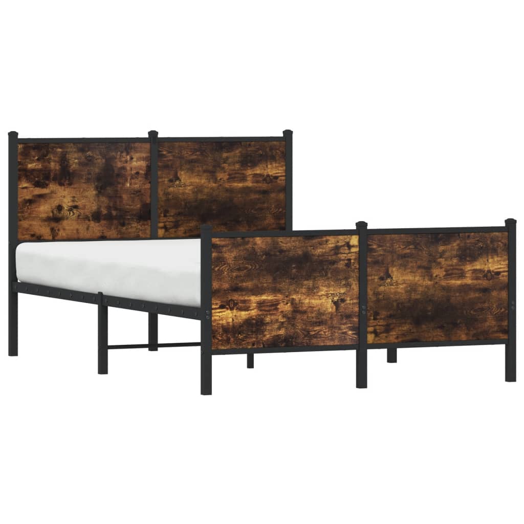 Metal Bed Frame Without Mattress Smoked Oak Finish 120 X 190 Cm