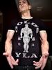 Camiseta Algodão Slim Fit Estilo Americano Unissex Retro Dourado x YLA - Tamanho Grande, Manga Curta, Verão, Mostra os Músculos
