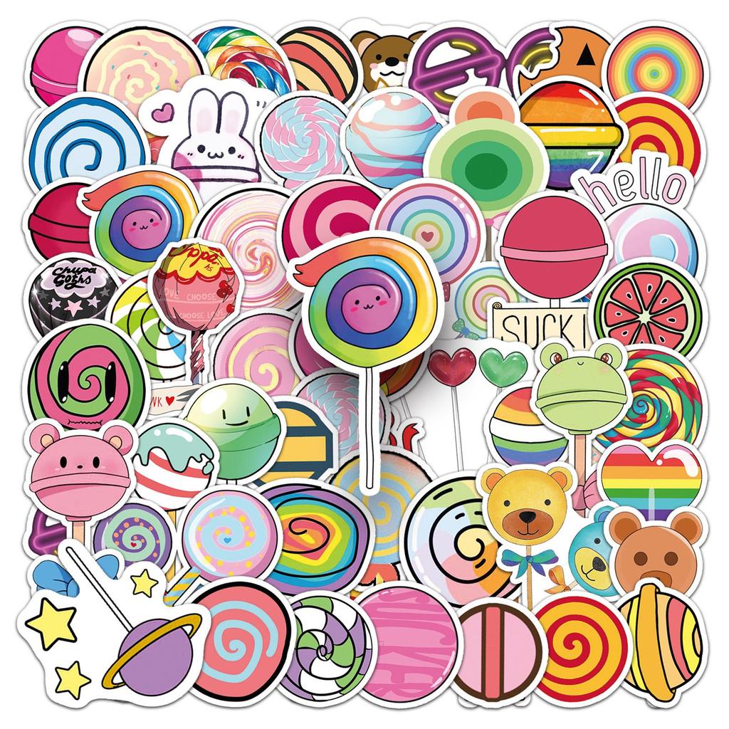 50pcs Waterproof Cartoon Lollipop Graffiti Stickers for Kids DIY Skateboards & Luggage