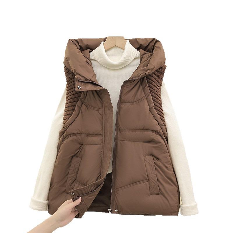 Autumn and Winter New Down Cotton Clothes Women's Vest Short Hooded Thick Knitted Wool Thickened Coat Batch