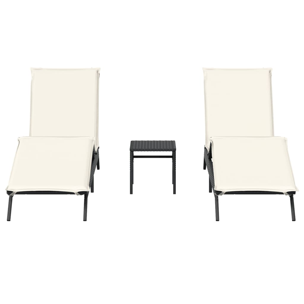 2 Piece Sun Lounger Set with Table Black Poly Rattan