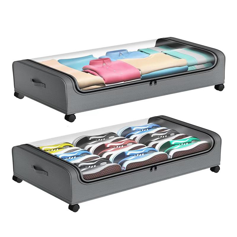 2 Pack Under Bed Storage Container with Lids and Wheels 60L Under Bed Storage Organizer Bins, Rolling Underbed Storage for Clothes, Shoes, Blankets