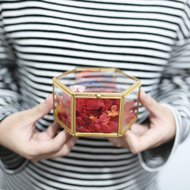 Hexagonal Engagement & Wedding Ring Box - Transparent Glass Jewelry Storage Gift Box