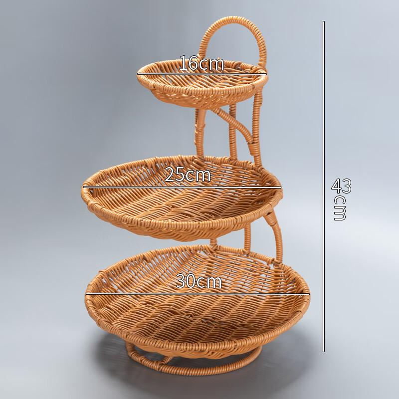 Трехъярусная плетеная бамбуковая корзина для фруктов и закусок Jingyuheng