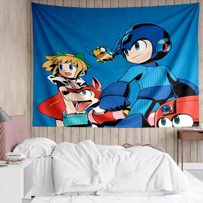 Cartoon Rockman Game Megaman1 Tapestry for Bedroom Aesthetic Classroom Tapestries Wall Hanging for Living Room Dorm Office,Ideal Creative Gift