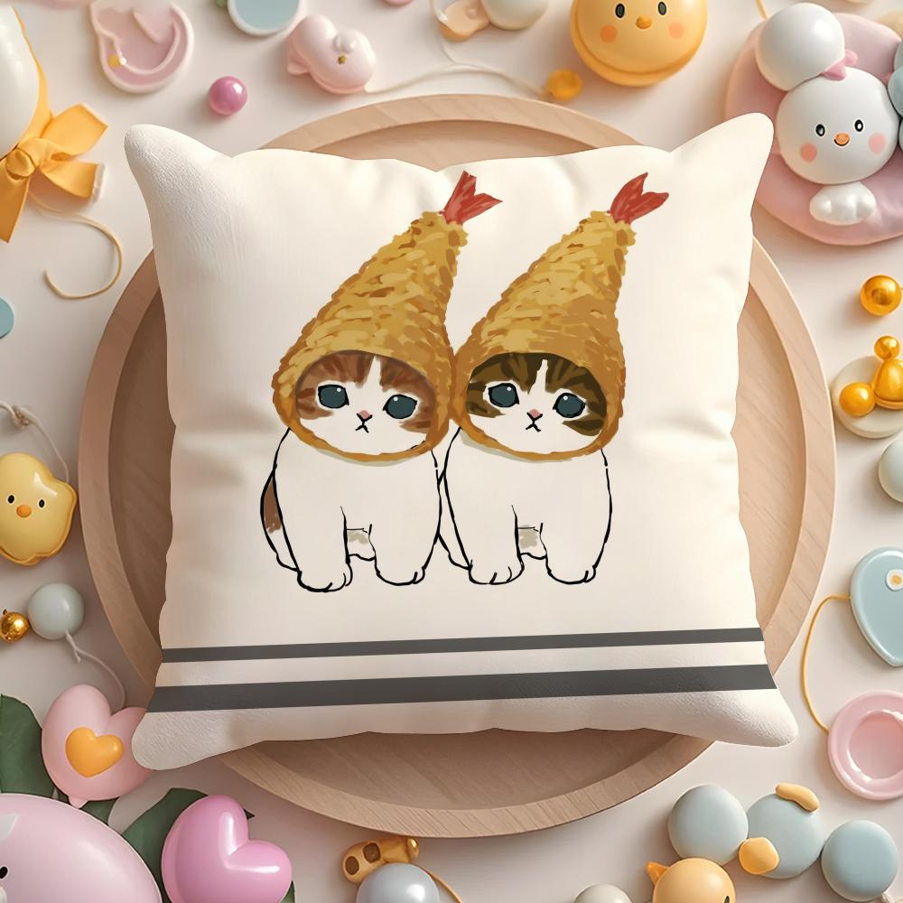 Cute Cat Cartoon Animal Cushion Cover Short Plush DoubleSided Printing Home Machine Washable In Warm Winter Pillow Cover