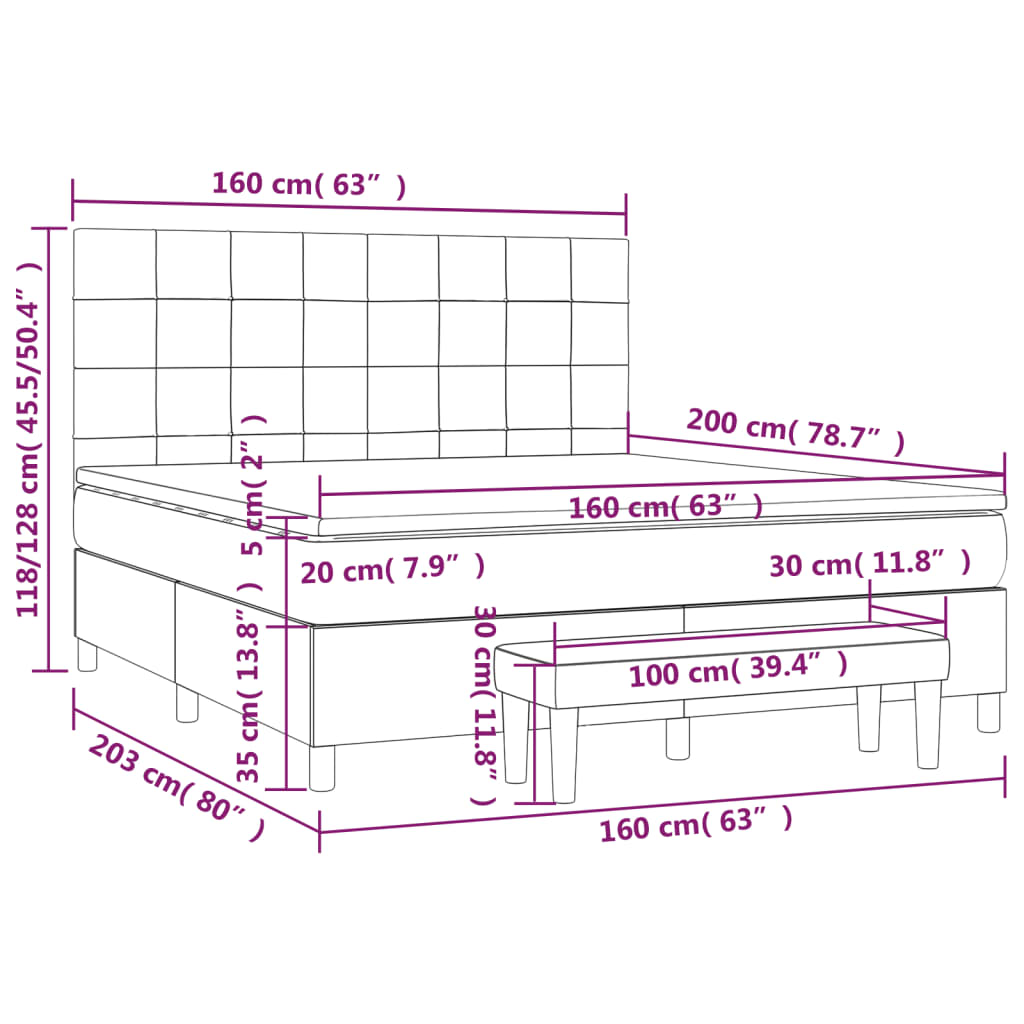 Box Spring Bed with Mattress Blue 160 x 200 cm Fabric