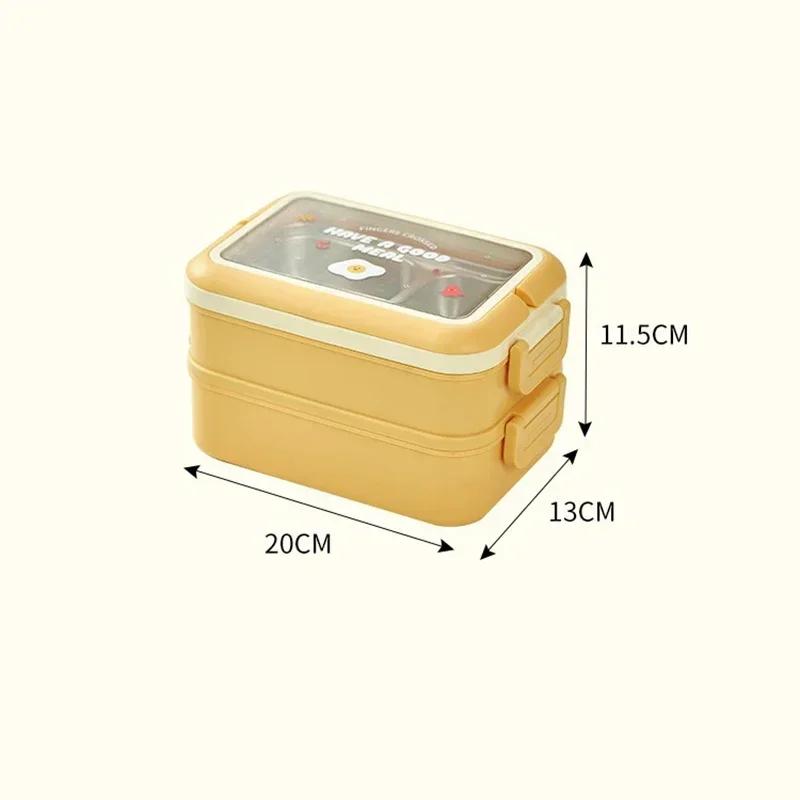 Cute Double-layer Lunch Box Stainless Steel Thermal Insulation Lunch Box with Handle Sealed Leak Proof Outdoor Picnic Bento Box