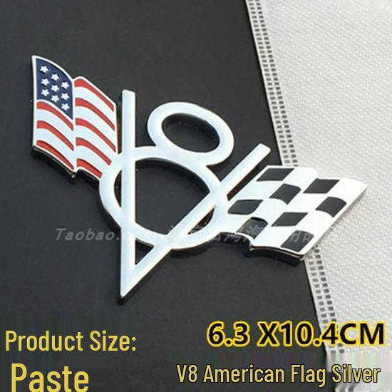 V8 Metal Car Decals for Chevrolet, Dodge, Jeep Tailgates - Includes American, German, British Flags