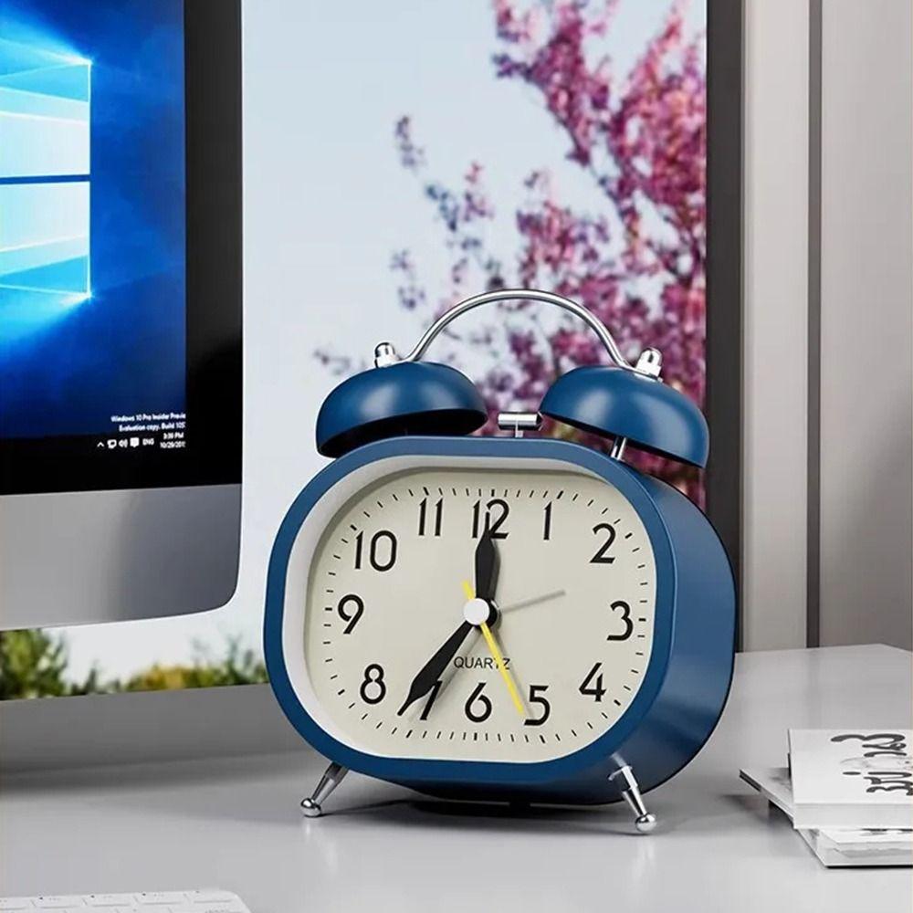 Silent Operation Metal Alarm Clock Metal Design Mechanical Clock Bedside Wake-up Clock  Desktop