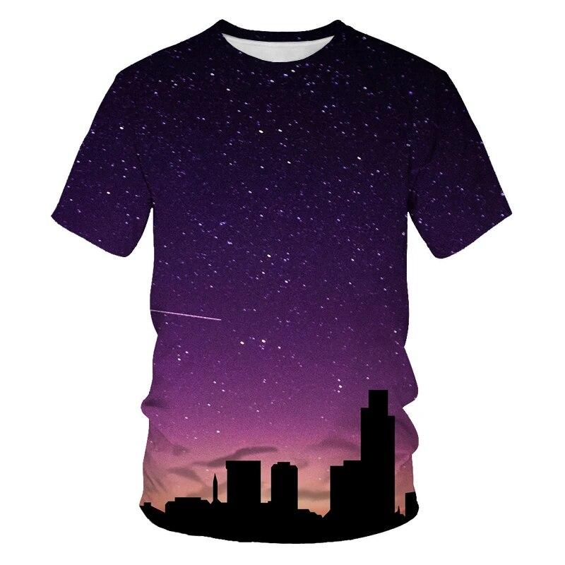 New Nature's Starry Sky Graphic T Shirts Men Fashion Novel Aurora Pattern Tees 3D Printed Casual O-neck Short Sleeve Tops