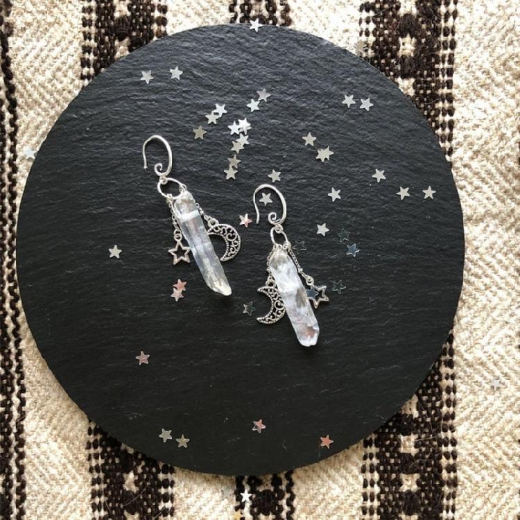 Natural Raw Quartz Crystal Point Earrings Matte Healing Gorgeous Witch Jewellery