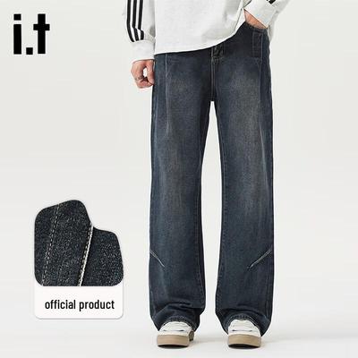 Izzue Men's Retro Washed Straight-Leg Denim Jeans