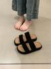 European Goods Ins Super Fire Wool Wool Shoes Thick-soled Muffins, Small People, Foreign Style, One-word Sandals, Slippers Outside Women's Shoes