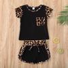 Toddler Kids Baby Girl Summer Outfits Short Sleeve T Shirt Top Leopard Shorts Pants Clothes Set