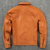 Pure Sheepskin Genuine Leather Jacket Men's Orange Woven Shirt Slim Short Shirt Leather Jacket