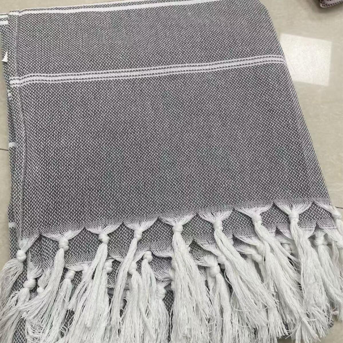 Yarn Dyed Striped Polyester Cotton Beach Towel With Tassels Customizable Peshtemal Towel 100cm 180cm-340g&Standard