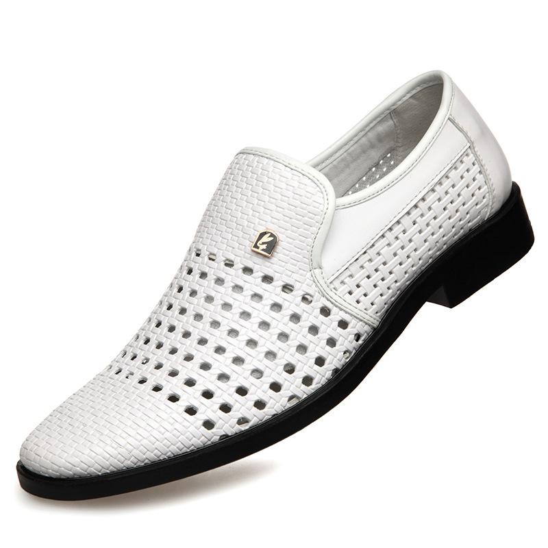 Perforated Shoes Men Leather Sandals Summer Leather Sandals Men Perforated Shoes Hollow White Business Formal Casual Shoes