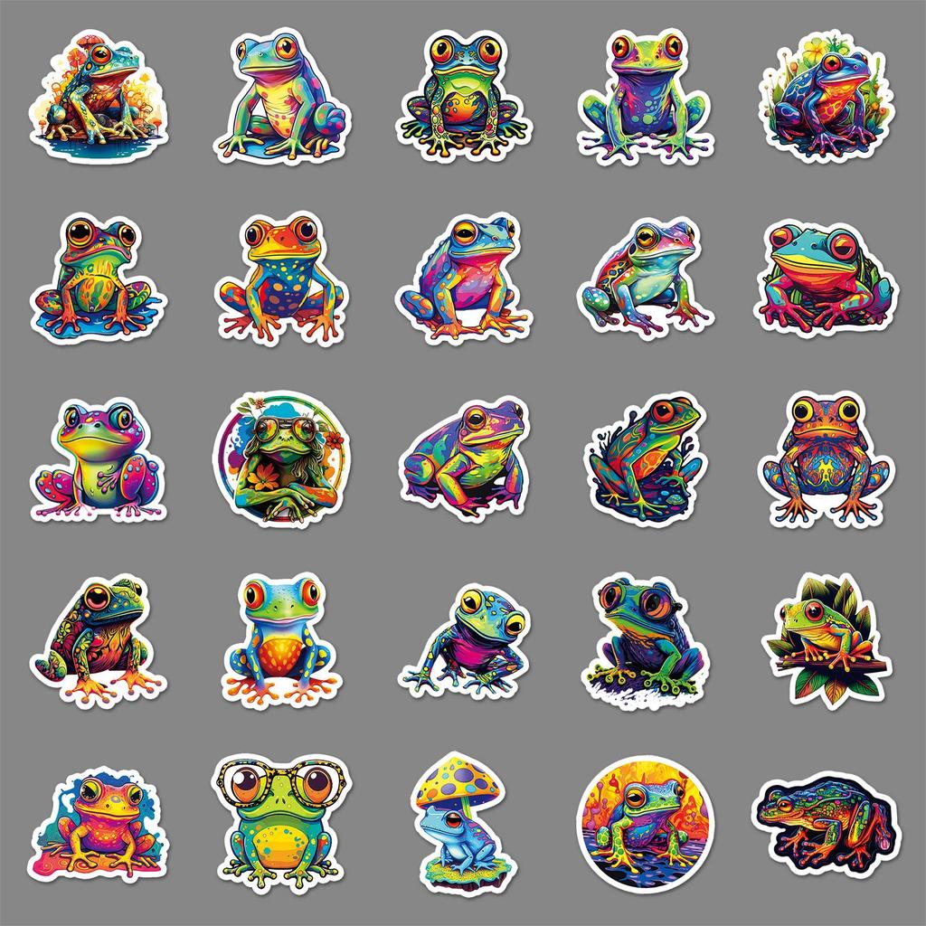 Colorful Frog Cartoon Animal Stickers: Trendy, Creative, Waterproof for Journals & Luggage (50 Sheets)