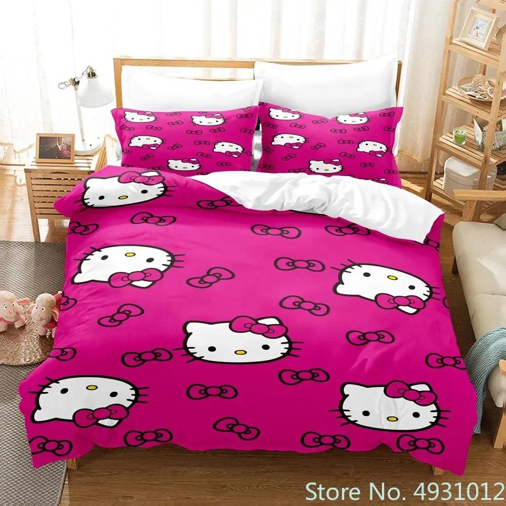 Carino set biancheria da letto Hello Kitty Angelo Federa Anime Giapponese Biancheria da letto Copripiumino Stampato 3D Copripiumino Regalo per Bambini Bambino
