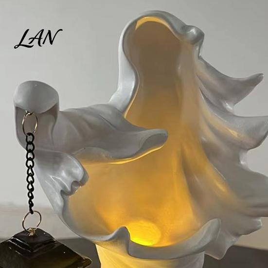 Decorative Lighting for Weddings Halloween Ghost Messenger Resin Figurine, Witch Statue with Lantern, Waterproof Indoor Outdoor Thanksgiving Christmas