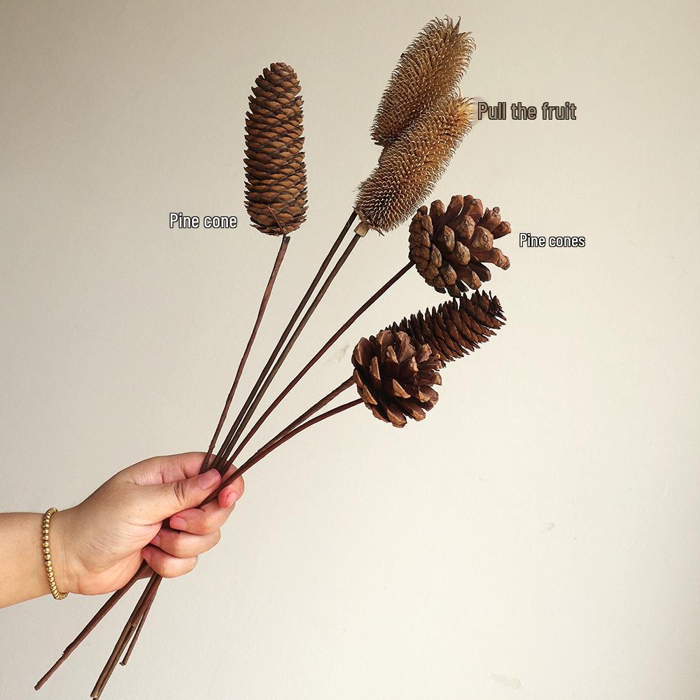 Wabi-sabi Dried Flower Arrangement: Reed, Pine Cones, Cotton, Wheat, Poppy Bouquet
