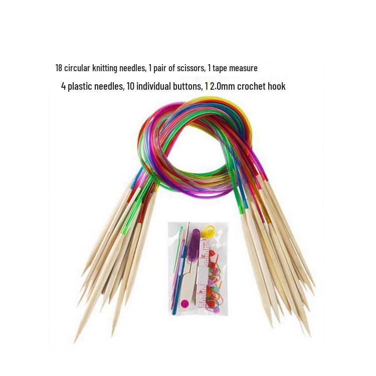 80CM Colored Bamboo Double-Pointed Circular Knitting Needles Set, 18 Models, Bleached.