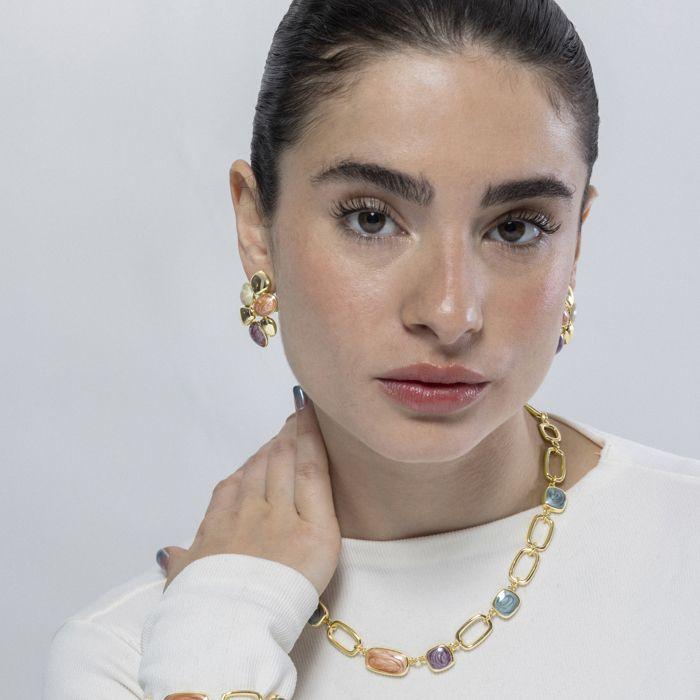 Luxenter Earrings In Orange Resin Finished In 18K Yellow Gold - Niro