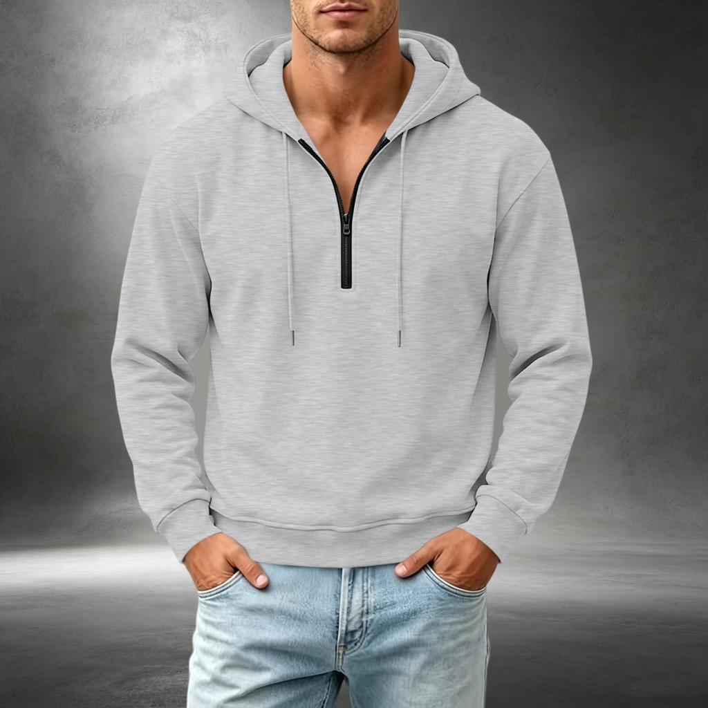 Men's Casual Quarter-Zip Hooded Sweatshirt for Everyday Wear