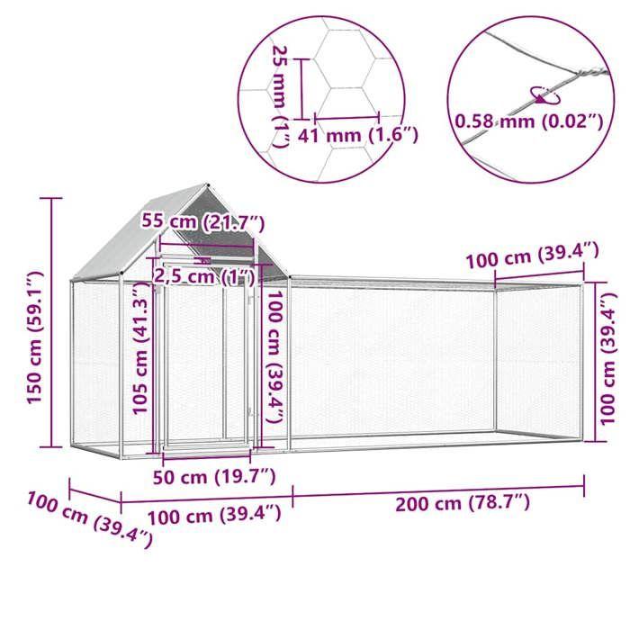 VidaXL Poulailler Enclos Clapier Cage Animaux Lapin Canard 3x1x1,5 m Acier 144554