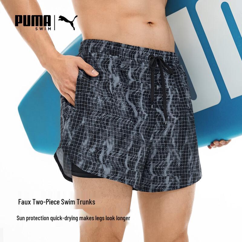 PUMA Men s Faux Two-Piece Quick-Dry Swim Trunks M