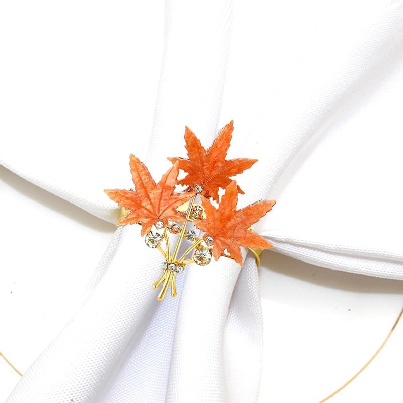 4 Pcs Maple Leaves Napkin Ring, Fall Metal Napkin Ring Holder Maple Leaves Serviette Buckle Holder Autumn Leaf Napkin Buckle for Harvest Season