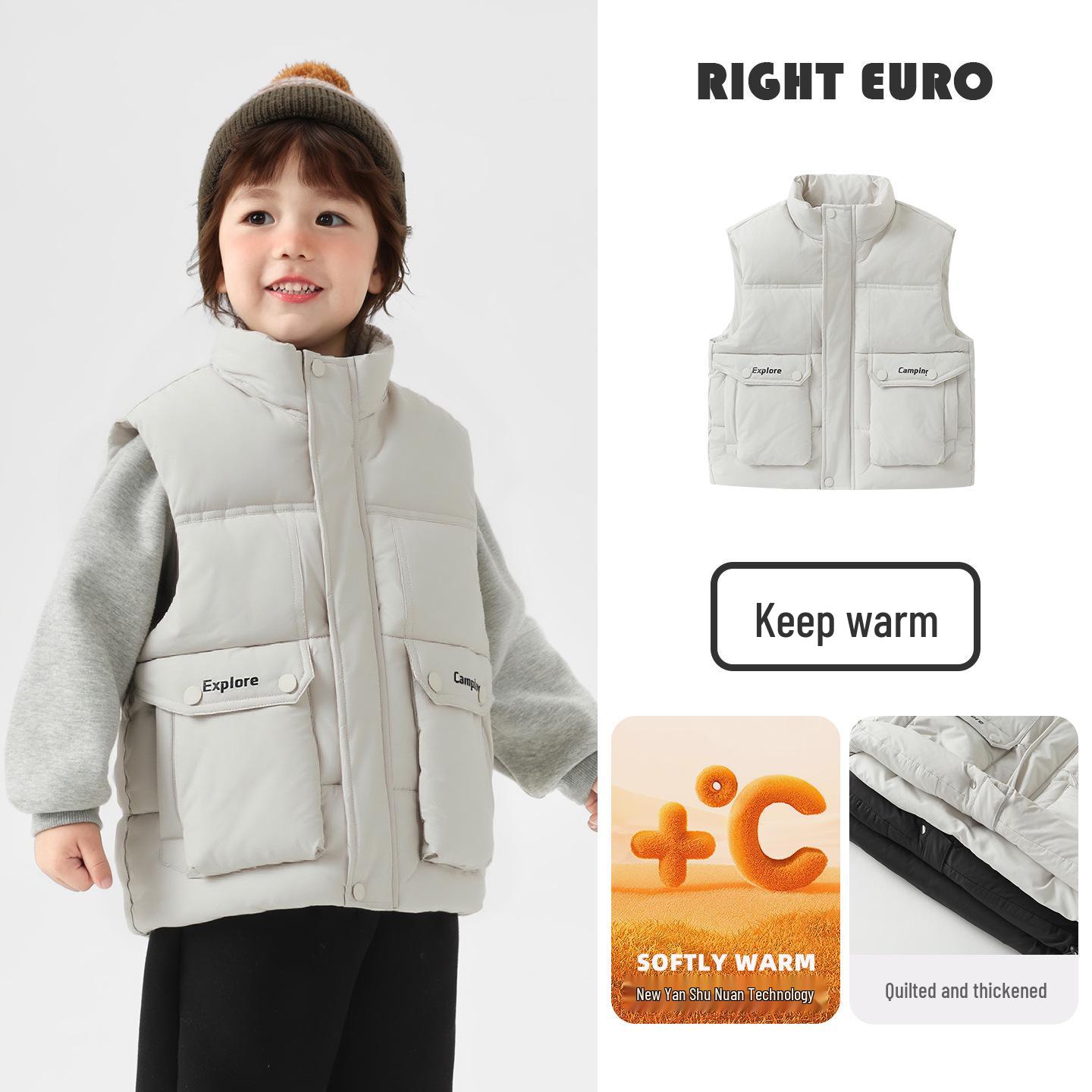 

European Boys Stand-up Collar Cotton Vest, Winter 2025 - New Kids & Toddler Clothing 90 cm