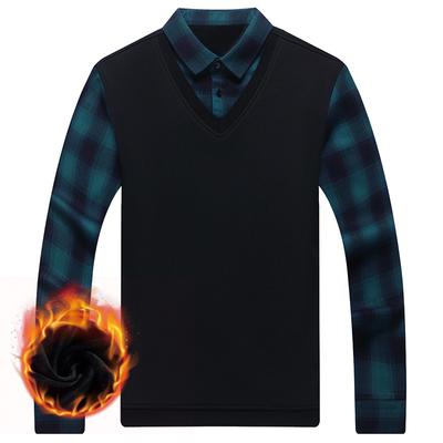 Chemise à manches longues pour homme, automne et hiver, faux deux pièces, polaire, sous-vêtement décontracté pour homme