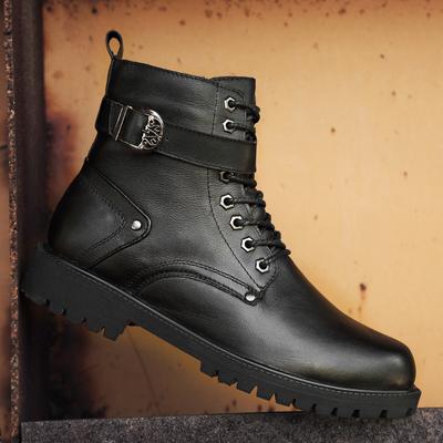 Fashion 2024 New Men's Genuine Leather Shoes Lace-Up Warm Winter Boots Top Quality High Top Boots Fashion Men's Motorcycle Ankle Boots