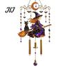 Bat Moon Themed Decor Halloween Stained Glass Style Wind Chime, Acrylic Suncatcher Hanging Ornament with Ghost Black Cat Artistic Window Light