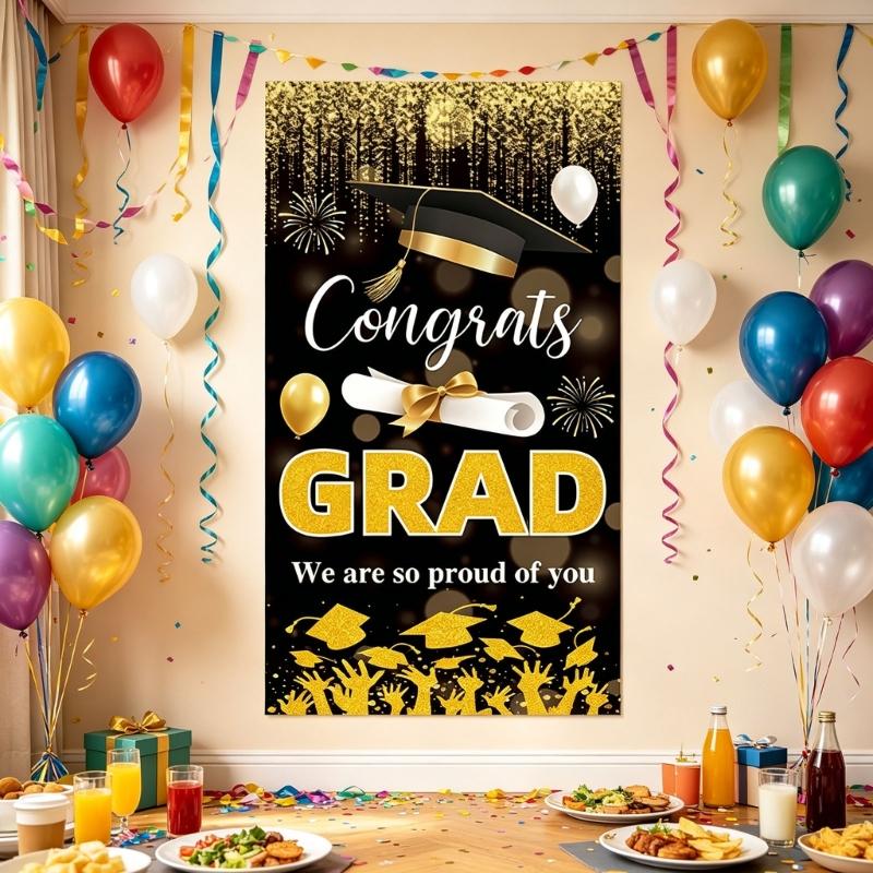 Polyester Graduation Flag 72.8X35.4Inch Graduation Backdrop Hanging Ornament For Festival Decoration Social Gathering