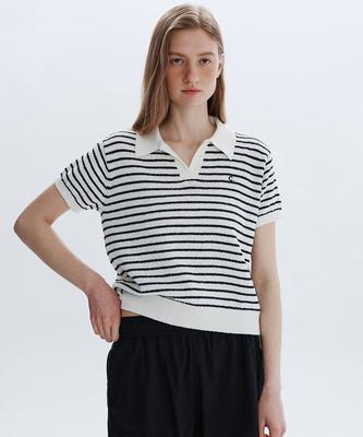 CLOVE [26Sm Clove] Stripe Boucle Collar Knit (Ivory)