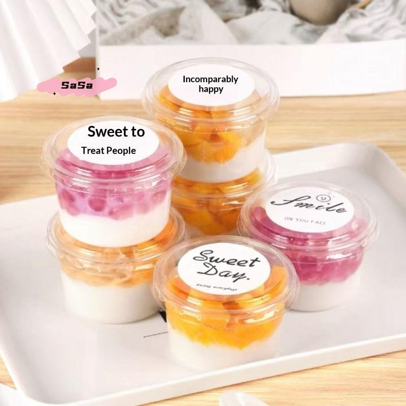 50Pcs Clear Disposable Plastic Dessert Cups with Lid Mousse Cake Holder Acrylic Food Packaging Box In 150/250/380ml Sizes