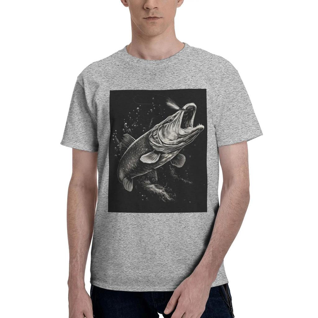 Fishing Lover Pike Fish Design Men TShirt Plus Size T Shirts Mens Round Neck Cotton Tees Short Summer Male